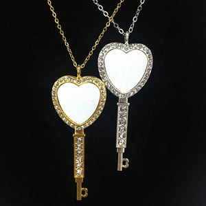Rhinestone Heart Key Necklace